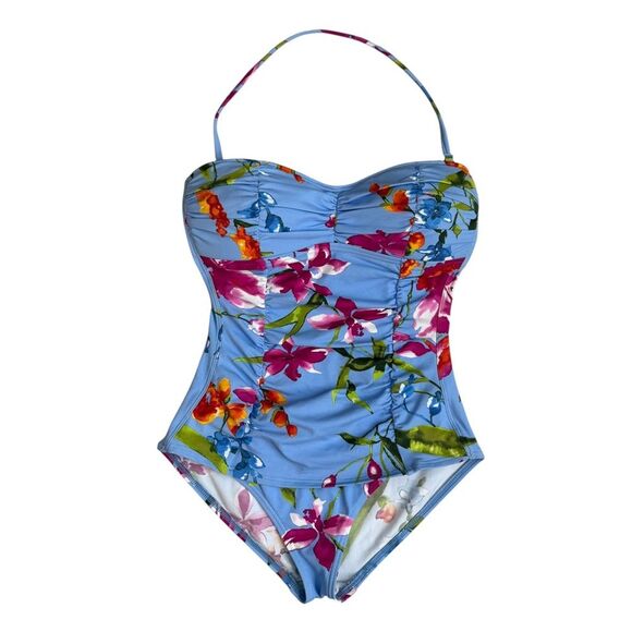 Tommy Bahama Blue Floral One Piece with Removable Strap Swimsuit size 6 - Picture 1 of 7